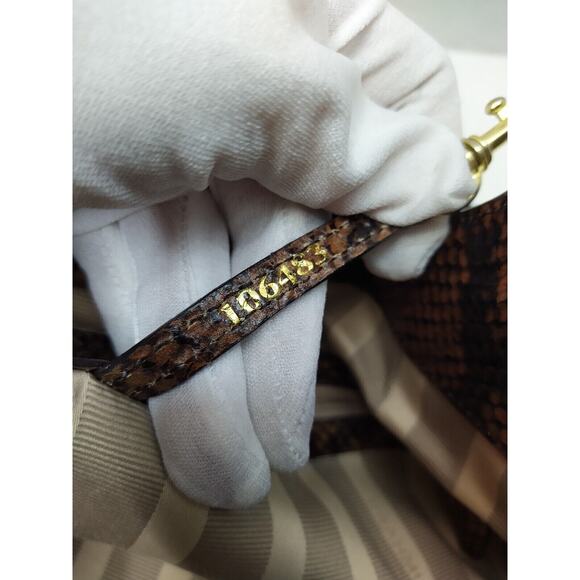 Brahmin Elisa Tortoise Brown Leather Python Embossed Turnlock Shoulder Bag - Picture 12 of 16